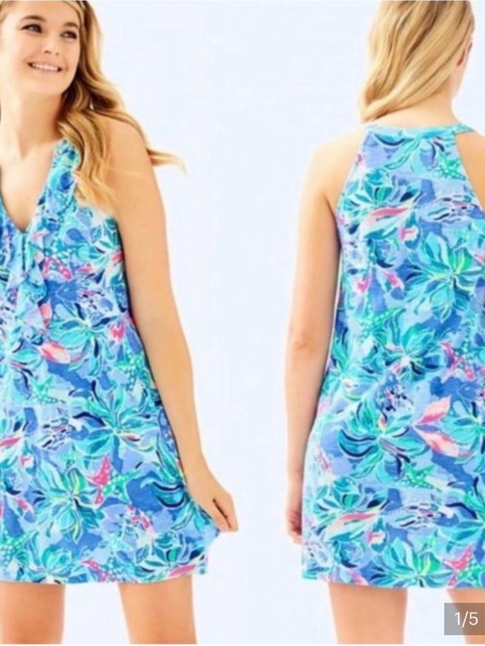 Lilly Pulitzer Shay Ruffle Swing Dress XL Celestial Seas Blue